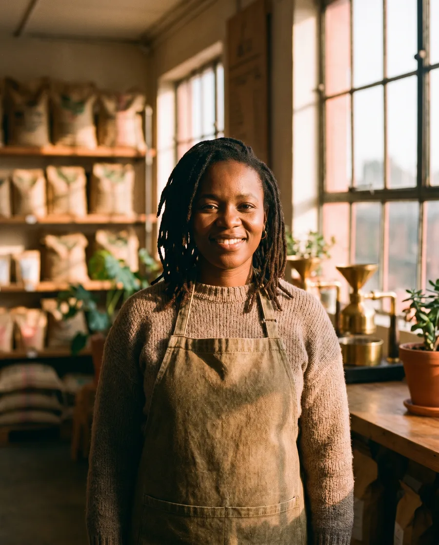 Awa Cissé, fondatrice de Nyama Café à Dakar, dans sa torréfaction